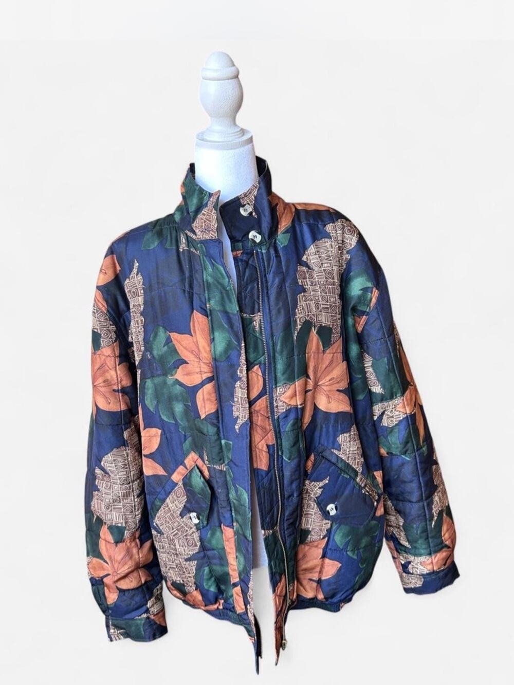 Vintage Silk Quilted Funda International Zip up Jacket 90s print zip up jacket L